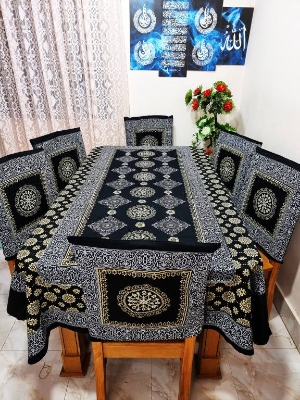 Picture of Screen Print Cotton Febric Dining Table Cloth and 6 Chair Cover Set