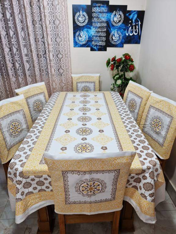 Picture of Screen Print Cotton Febric Dining Table Cloth and 6 Chair Cover Set
