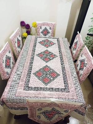 Picture of Screen Print Cotton Febric Dining Table Cloth and 6 Chair Cover Set