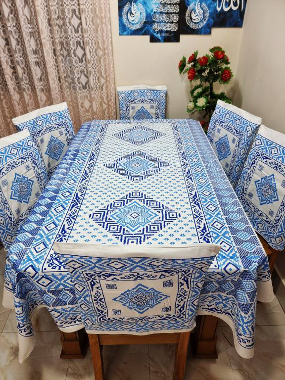 Picture of Screen Print Cotton Febric Dining Table Cloth and 6 Chair Cover Set