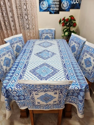 Picture of Screen Print Cotton Febric Dining Table Cloth and 6 Chair Cover Set