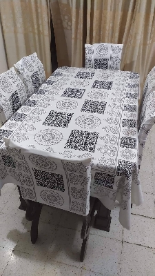 Picture of Screen Print Cotton Febric Dining Table Cloth and 6 Chair Cover Set