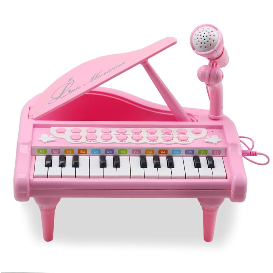 Picture of Love&Mini Piano Keyboard Toy for Girls - 24 Keys Toddler Music Toy Instrument with Microphone, Pink Piano Toy for 1 2 3 Years Old Girls Birthday Gift