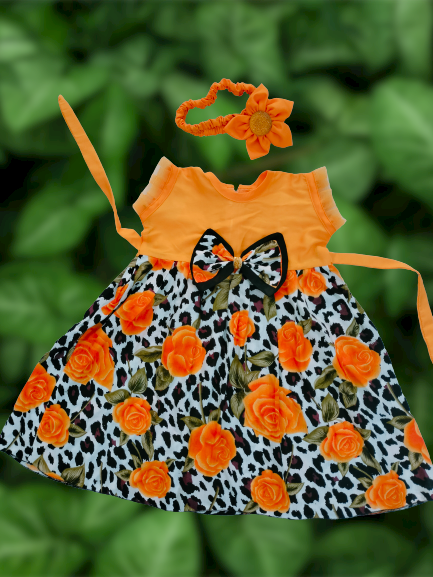 Picture of Upscale Need - Rose Print Dress for 0 to 7 Years Baby girls - with matching hair band - Sensible - Must Have - Designed - Urban Vibes