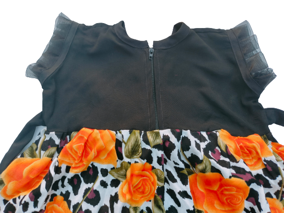 Picture of Upscale Need - Rose Print Dress for 0 to 7 Years Baby girls - with matching hair band - Sensible - Must Have - Designed - Urban Vibes