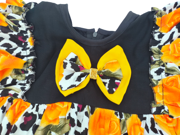 Picture of Rose Print Dress for 0 to 7 Years Baby girls -  maching hair band