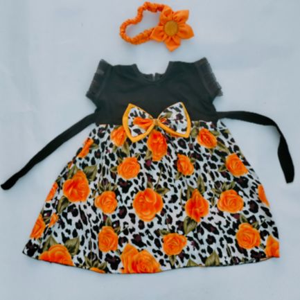 Picture of Rose Print Dress for 0 to 7 Years Baby girls - with matching hair band