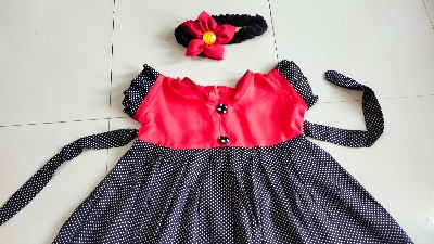 Picture of Baby Girls cotton frok with a hair band for all season 0-12 month