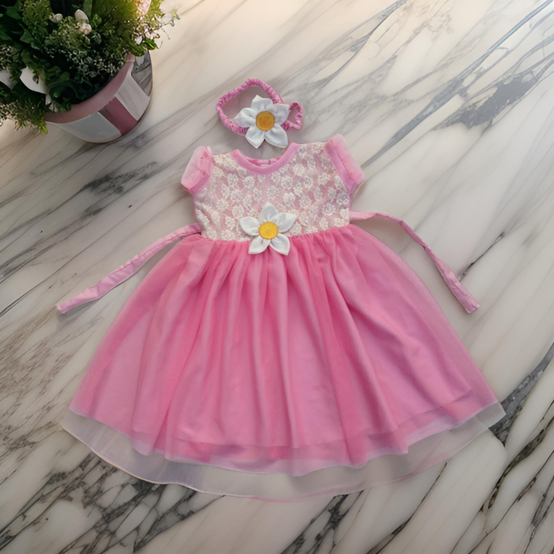 Picture of New Baby Girls Fashionable Premium Quality Beautiful Party Dress With HAIR BAND One Piece Baby Dress for 1-7