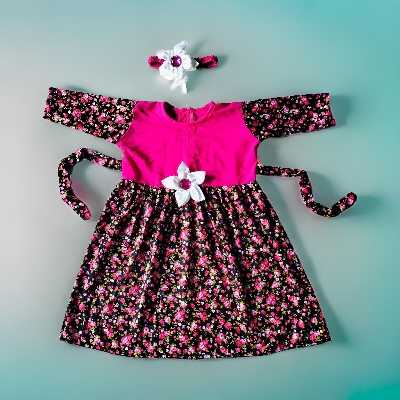 Picture of Girls long Sleeve  pink flowers Striped  winter Dress 0-12 years