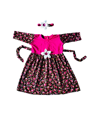 Picture of Girls long Sleeve  pink flowers Striped  winter Dress 0-12 years