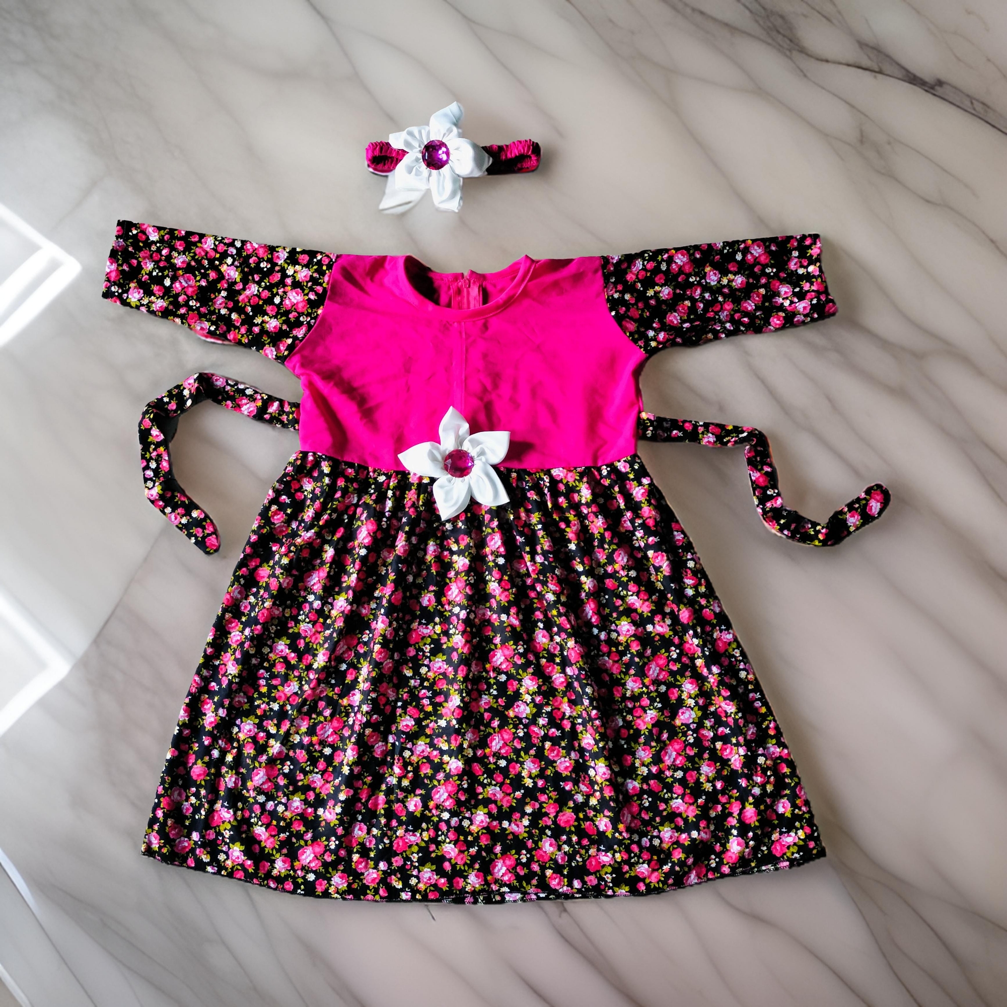 Picture of Girls long Sleeve  pink flowers Striped  winter Dress 0-12 years