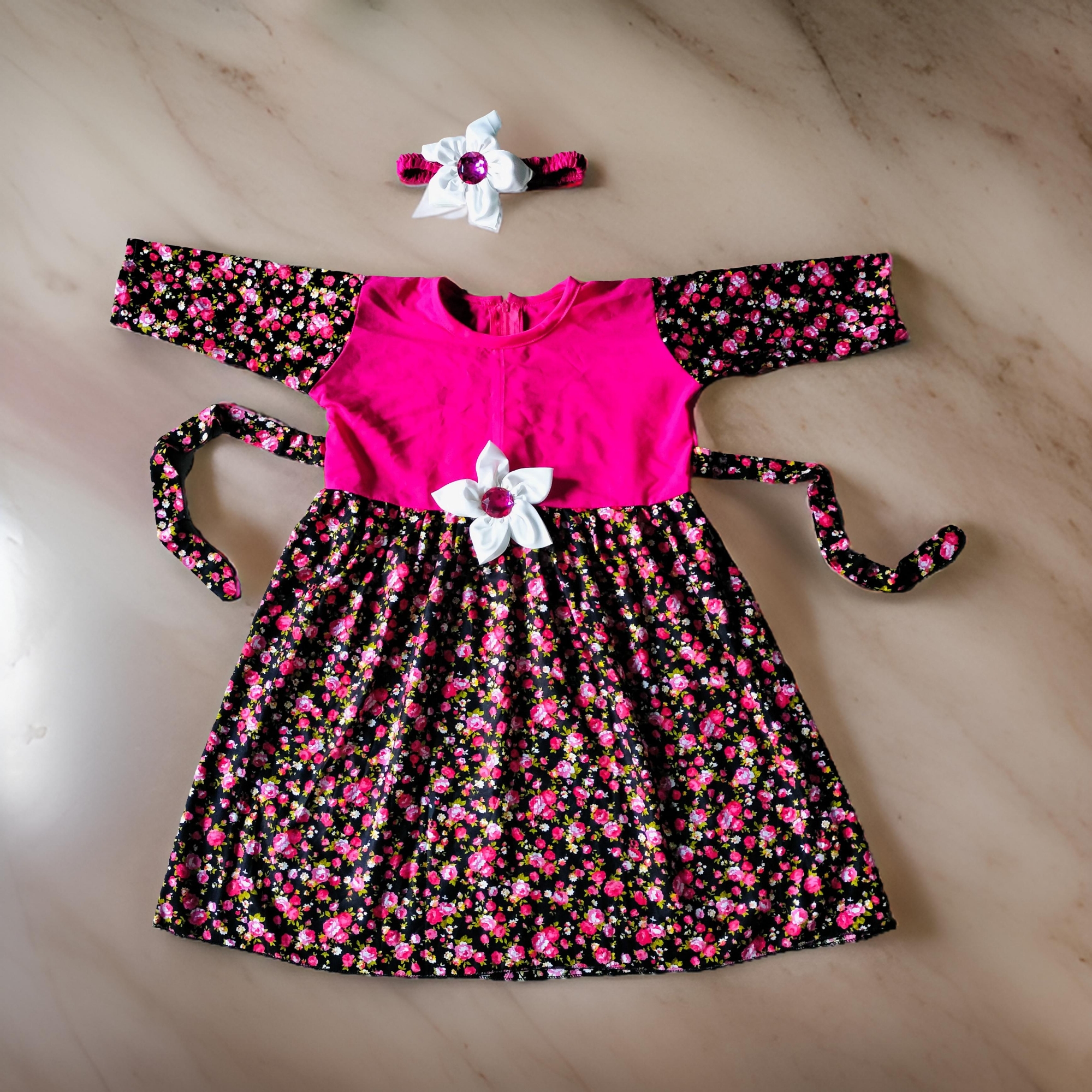 Picture of Girls long Sleeve  pink flowers Striped  winter Dress 0-12 years
