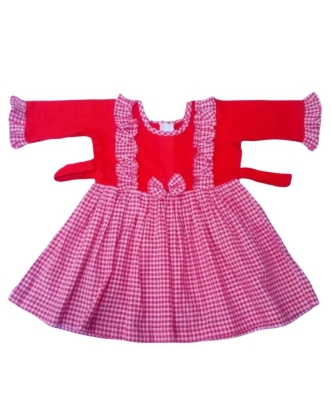 Picture of Baby girls Fashionable beautiful grameen print cotton dress for 0-10 years babies