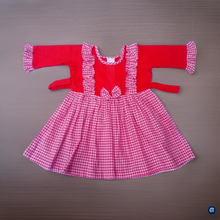 Picture of Baby girls Fashionable beautiful grameen print cotton dress for 0-10 years babies