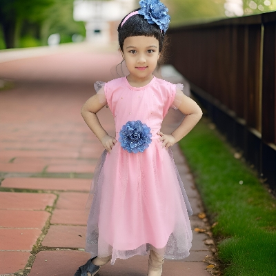 Picture of New Stylish Kids party dress For Baby Girl 0-12 years with free hair band