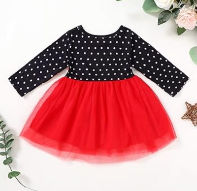 Picture of Girls long Sleeve red & Black Striped winter Dress 0-7