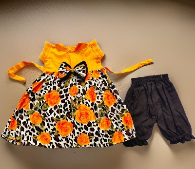 Picture of baby girl fashionable cotton  dress with pant set for 1- 5 years