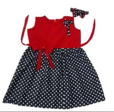 Picture of black and white ball print dress for  0-7 years girls