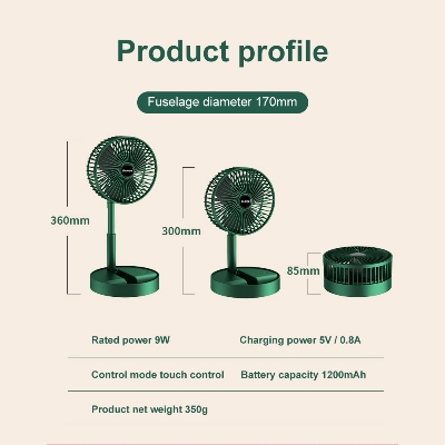 Picture of Rechargeable Fan Foldable Telescopic Fan Mini Table Fan Low Noise Portable Folding Telescopic Small Desktop Fan High Battery Life