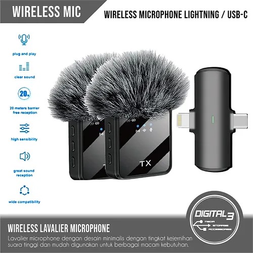 Picture of F15-2 Wireless Microphone 2 in 1 Type C + iPhone Noise Cancellation Lavalier Microphone, Professional Collar Microphone