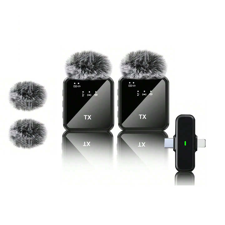 Picture of F15-2 Wireless Microphone 2 in 1 Type C + iPhone Noise Cancellation Lavalier Microphone, Professional Collar Microphone