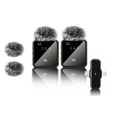 Picture of F15-2 Wireless Microphone 2 in 1 Type C + iPhone Noise Cancellation Lavalier Microphone, Professional Collar Microphone