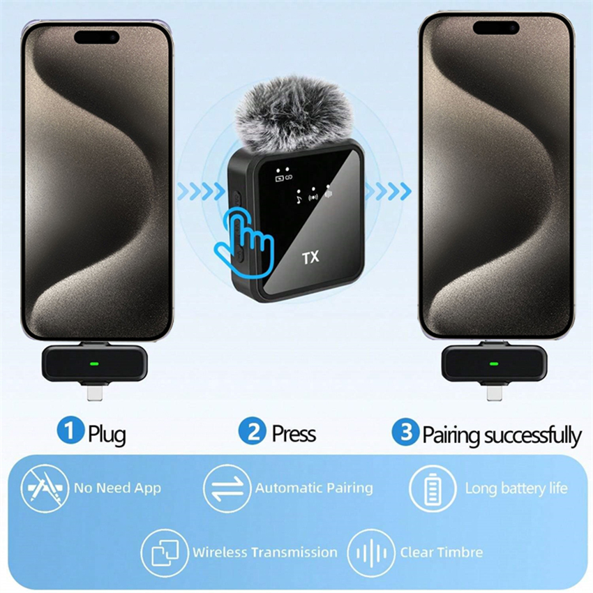 Picture of F15-2 Wireless Microphone 2 in 1 Type C + iPhone Noise Cancellation Lavalier Microphone, Professional Collar Microphone