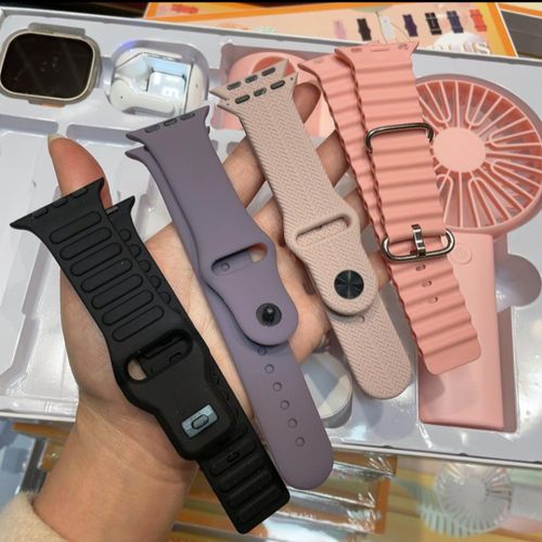 Picture of D96 Plus Smartwatch, Handy Fan and Earbuds Combo Set. Bluetooth Calling Smart Watch with 4 Straps, Best Quality Hand Fan and Earbuds Gift Set