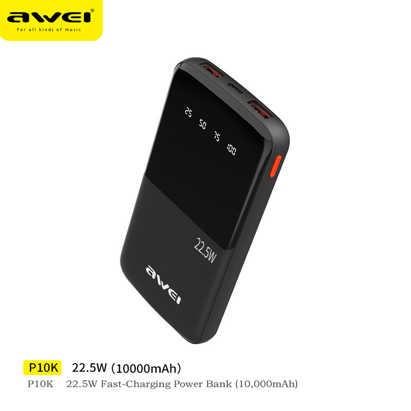Picture of Awei P10K 10000mAh PD Fast Charging Powerbank 22.5W Super Slim, LED Digital Display Power Bank