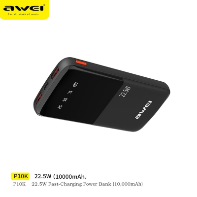 Picture of Awei P10K 10000mAh PD Fast Charging Powerbank 22.5W Super Slim, LED Digital Display Power Bank