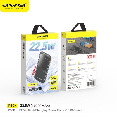 Picture of Awei P10K 10000mAh PD Fast Charging Powerbank 22.5W Super Slim, LED Digital Display Power Bank