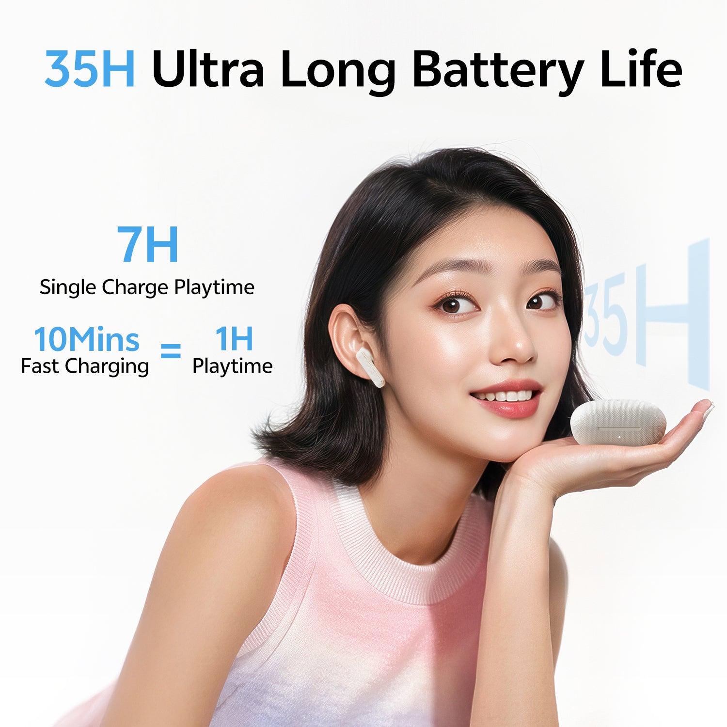 Picture of QCY Buds QT43 True Wireless Earbuds. Fabric Texture and Super Light weight Ergonomic Design Earbuds with Al Noise Reduction for Call