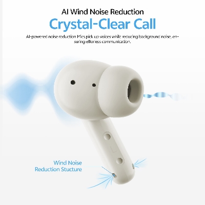 Picture of QCY Buds QT43 True Wireless Earbuds. Fabric Texture and Super Light weight Ergonomic Design Earbuds with Al Noise Reduction for Call