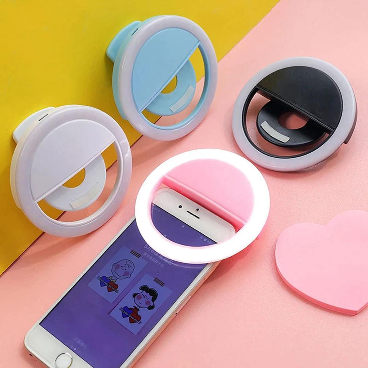 Picture of Rechargeable Selfie Ring Light for Mobile Phone Clip-on Fill Light Selfie Ring LED Lamp Rotating Universal Selfie Light