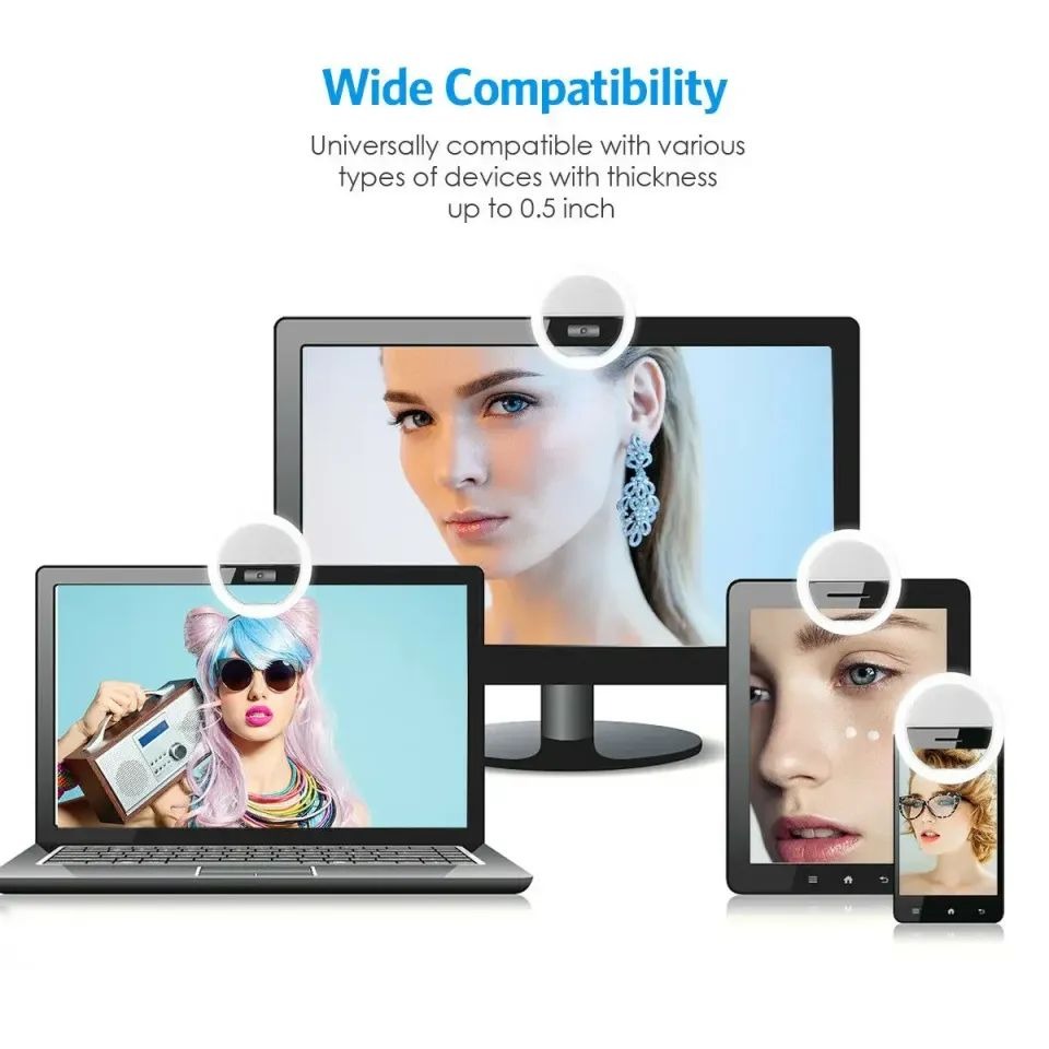 Picture of Rechargeable Selfie Ring Light for Mobile Phone Clip-on Fill Light Selfie Ring LED Lamp Rotating Universal Selfie Light