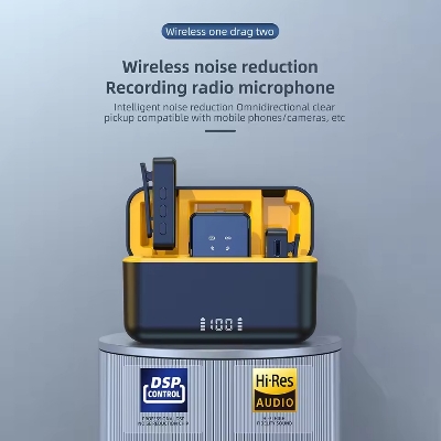 Picture of SX12 Wireless Lavalier Microphone with Charging Case, Noise Cancelling, Long Battery Life, LED Display, Lapel Microphone for iPhone, Android, Camera All in One Microphone