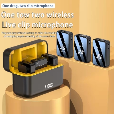 Picture of SX12 Wireless Lavalier Microphone with Charging Case, Noise Cancelling, Long Battery Life, LED Display, Lapel Microphone for iPhone, Android, Camera All in One Microphone