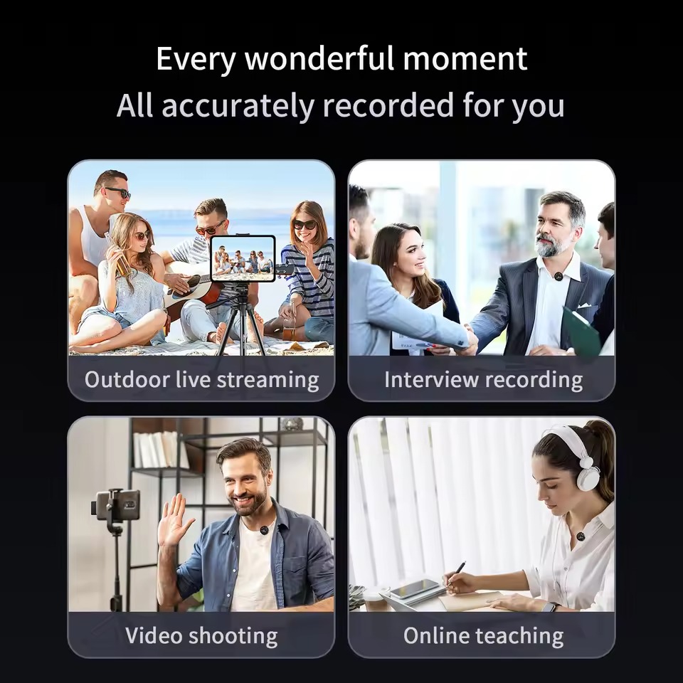 Picture of Q8 Wireless Microphone Copy of Hollyland Lark M2. Interview, Live Broadcast, Audio Video Recording Clip on Collar Microphone. Noise Reduction Lavalier Lapel Mini Microphone