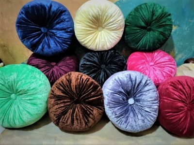 Picture of Fashion Round Cushion Velvet Fabric Soft Throw Pillow Pleated Wheel Pumpkin Seat Cushion Sofa Car Bed Chair Floor Cushions