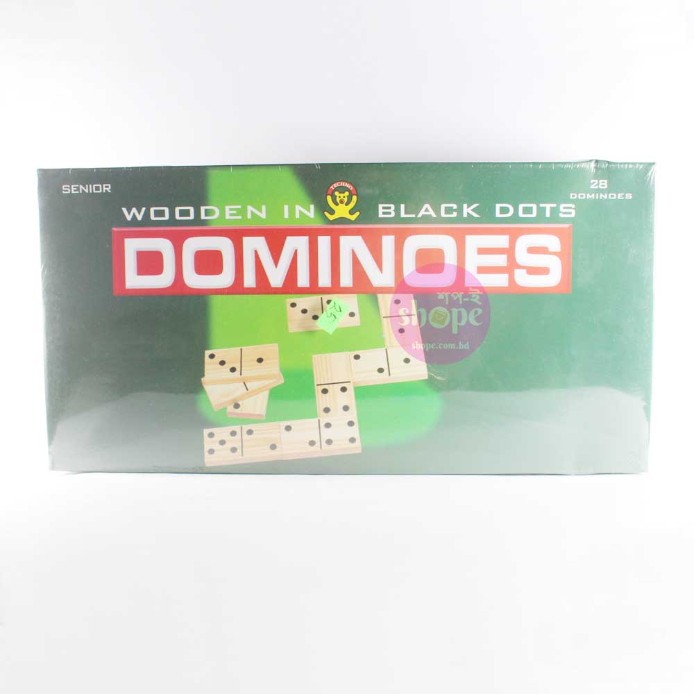 Picture of Wooden Dominoes Set with Black Dots Traditional Game Learning Toy for Kids, Friends and Family (28 pcs)