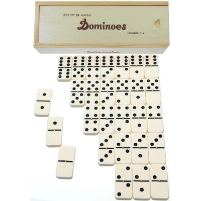 Picture of Wooden Dominoes Set with Black Dots Traditional Game Learning Toy for Kids, Friends and Family (28 pcs)