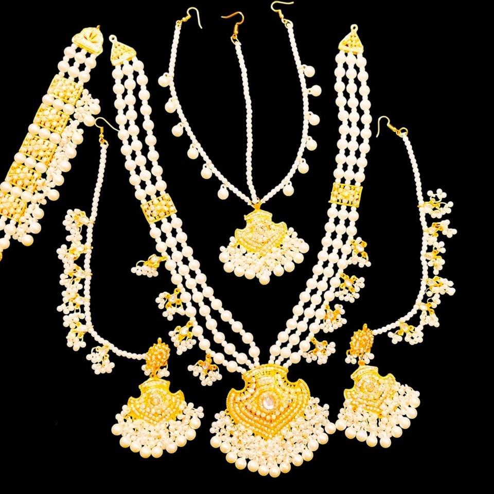 Picture of Ethnic Delight Gold-Plated Pearl Choker Necklace Set for Women