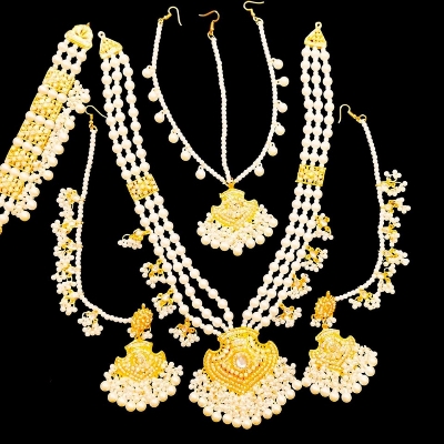 Picture of Ethnic Delight Gold-Plated Pearl Choker Necklace Set for Women