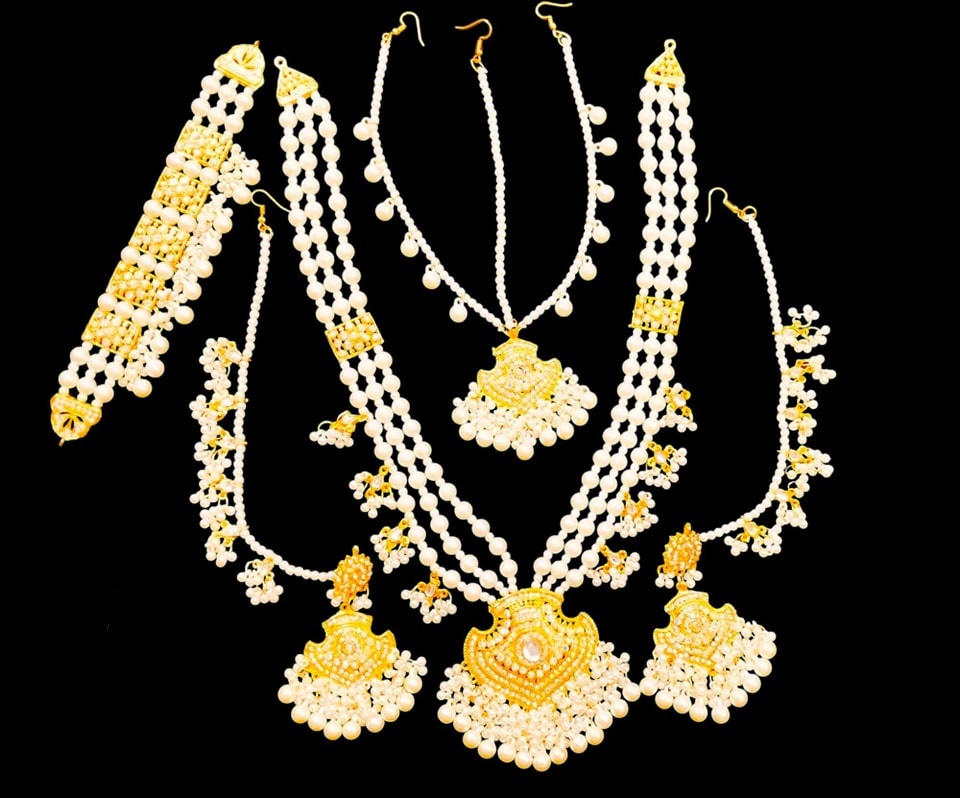 Picture of Ethnic Delight Gold-Plated Pearl Choker Necklace Set for Women