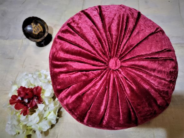 Picture of Round Cushion Velvet Fabric, desiner cushon Soft Pillow Pleated Wheel Pumpkin Seat Cushion Sofa Car Bed Chair Floor luxurious Cushions .