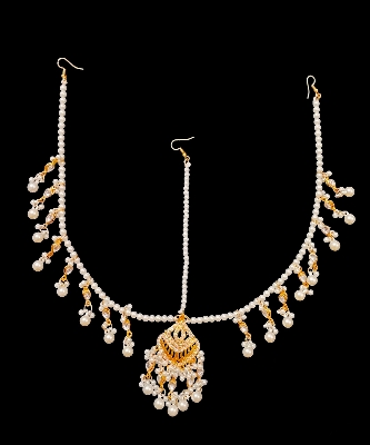 Picture of Kundan Pearl Tikli for Women Traditional Indian Hair Accessory