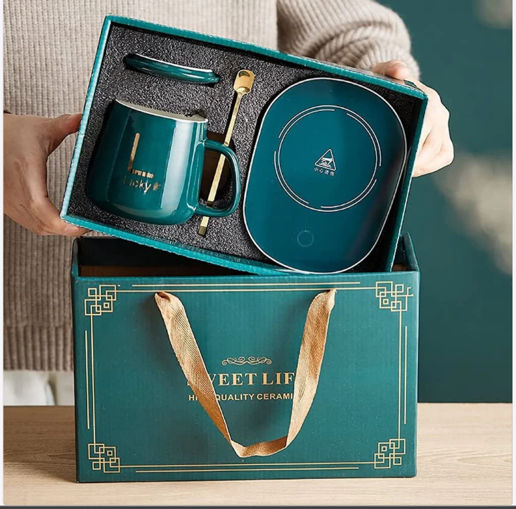 Picture of Sweet Life 55 degree constant ceramic Coffee cup mug with Heating Pad Set