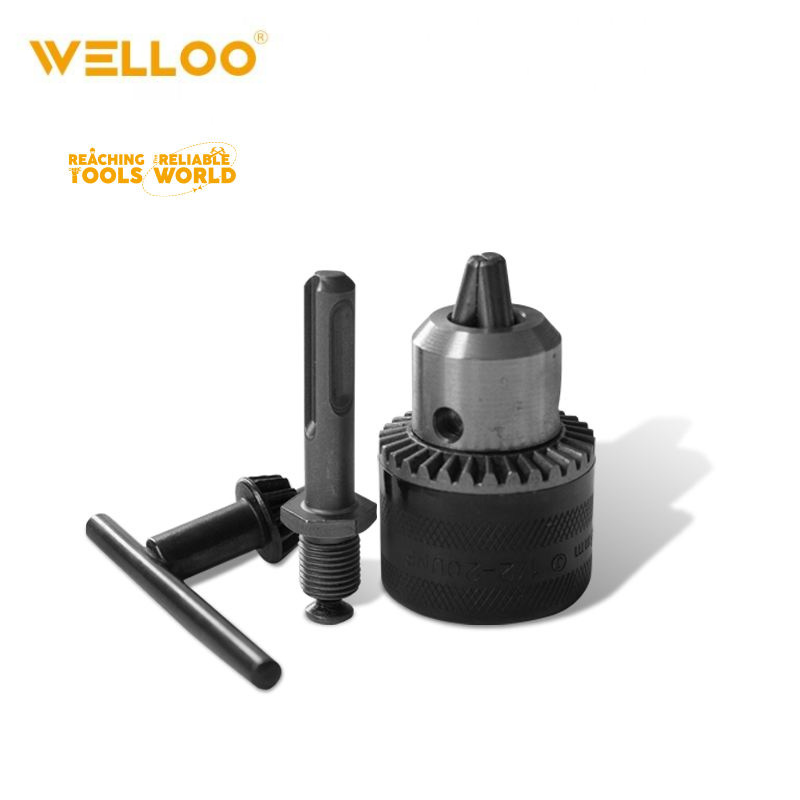 Picture of Welloo Heavy Duty 13mm Drill Chuck with SDS Adaptor Key Set, Compatible with 1/2" 20 UNF, for Drilling Machines, Made of Steel, 100 Grams, Quick Change and Conversion Capability