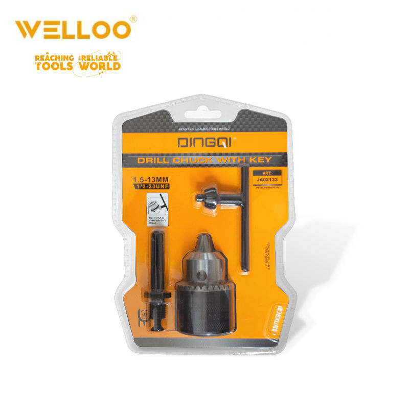 Picture of Welloo Heavy Duty 13mm Drill Chuck with SDS Adaptor Key Set, Compatible with 1/2" 20 UNF, for Drilling Machines, Made of Steel, 100 Grams, Quick Change and Conversion Capability